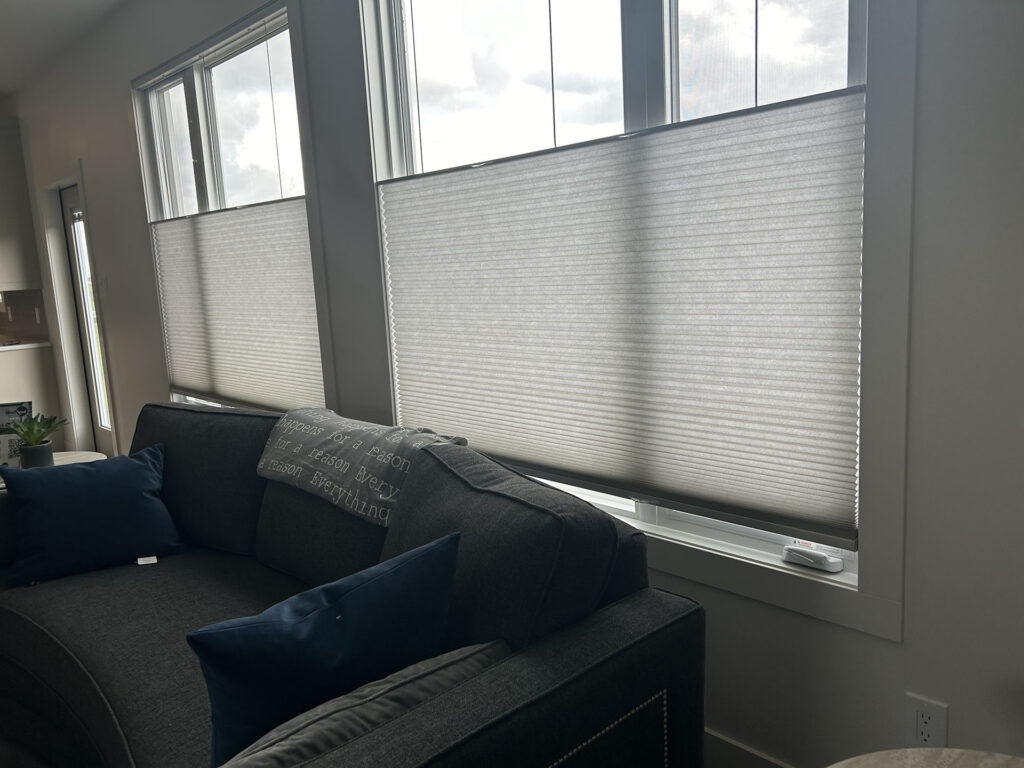 Close-Up View of Adjustable Cellular Shades in Living Area