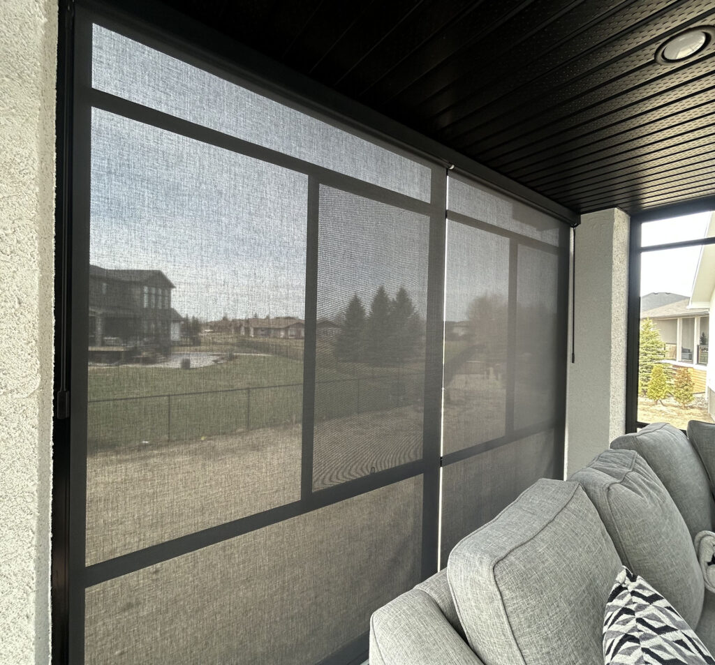 Exterior Screened Sunroom Enclosure with Dark Solar Roller Shades