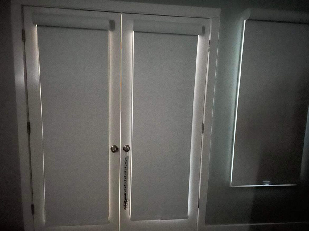 French Doors with Full-Length Blackout Roller Shades