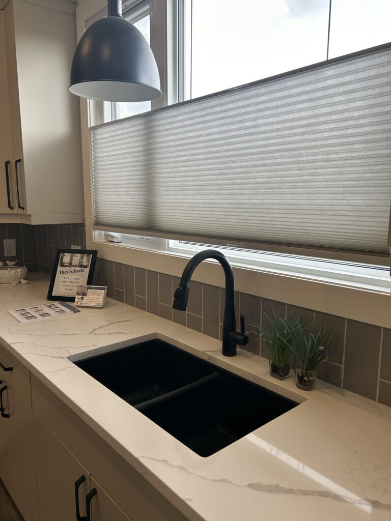 Kitchen Sink and Backsplash Featuring Top-Down Bottom-Up Window Shade