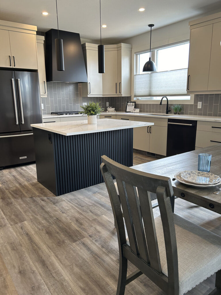 Open-Concept Kitchen and Dining Area with Top-Down Cellular Shades